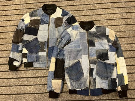 Upcycled Denim Patchwork Bomberjacke