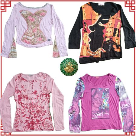 Vintage Y2K Ladies Long Sleeve Blouses Trendy Retro Designer Tops Drop #A5