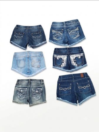 Y2K Embellished Denim Shorts Bundle | Vintage 2000s Rhinestone(S-36)