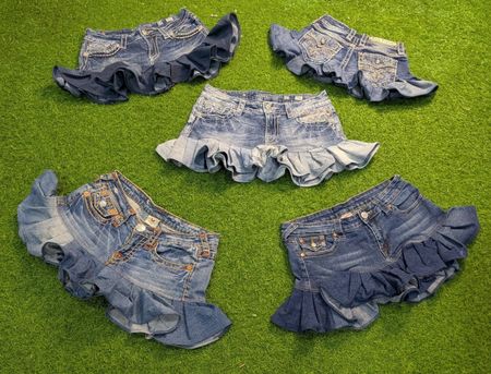 8024 - Miss me, True Religion and Rock Revival Upcycled Mini Denim Skirts