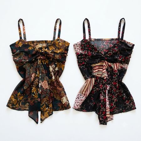 Upcycled Y2K Tie-Front Cami Tops