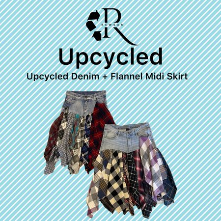 Upcycled Y2K Denim + Flannel Midi Skirt