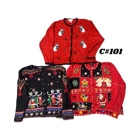 Wholesale Vintage Christmas Sweaters Bundle | 10pcs Women’s Holiday Cardigans Mix (Studio, Croft & Barrow, Quacker Factory S-XXL) C#101