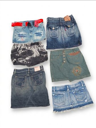 Vintage Y2K Light Wash Denim Mini Skirt(VM-160)