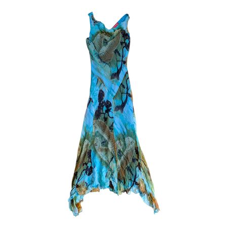 Vestido Maxi de Estampa de Leopardo Azul Vintage Y2K – Alças Finas