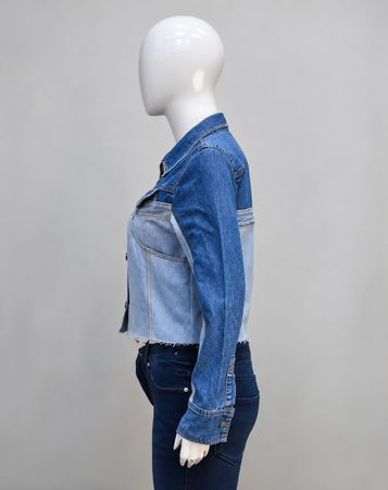 CR2254 UPGECYCLTE ZWEIFARBIGE DENIM-CROP-JACKE