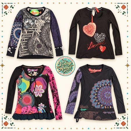 Y2K Desigual Boho Mandala Patchwork Langarmoberteile 10 Stück (D5)