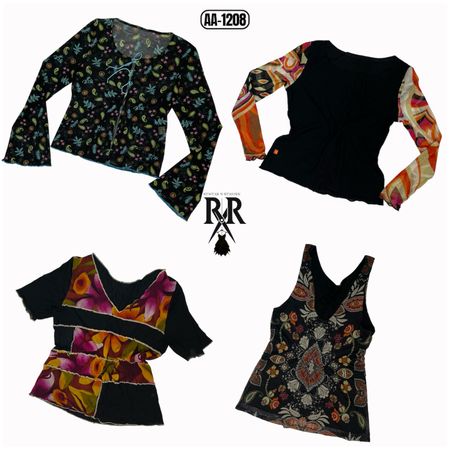Y2K Black Floral Print Mix Tops (AA-1208)