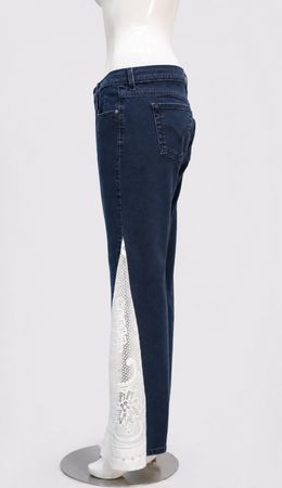 CR2220 UPCYCLED DENIM & LACE PANEL FLARE JEANS