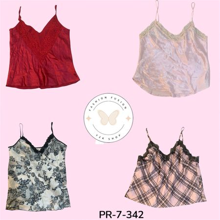Women’s Lace Trim Slip Cami Top – Y2K Vintage Aesthetic (PR-7-342)