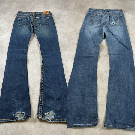 conjunto de Jeans Bootcut bordados Y2K & True Religion, Shorts e Bolsa