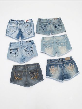Shorts en jean à poches en strass Y2K vintage (S-61)