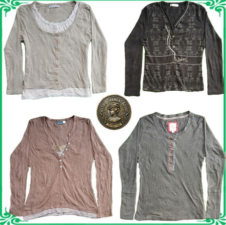 Henley Tops & Blouses Bundle Retro Casual Shirts
Boho Chic Layering Streetwear Aesthetic Ribbed Button Tops - Lot A34