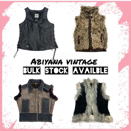 Y2K Vests Bundle - Leather Biker Lace-Up, Faux Fur Shaggy, Denim Western & Afghan Penny Lane Gilet -AV-177