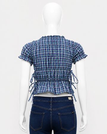 CR1923 UPCYCLED RUCHED TIE-SIDE CROP TOP