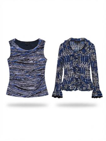 (FV-2092)     Navy Blue Y2K Stretch Mesh Tops Bundle | Abstract Printed Collection
